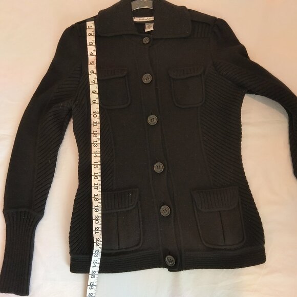Diane Von Furstenberg Collared Wool Cardigan/Sweater Black Size S - Picture 5 of 5